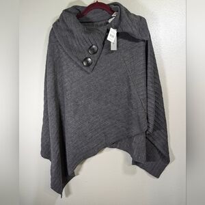 Le Moda women's gray pleated button collar poncho one size fits all NWT